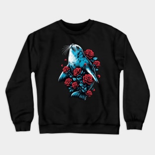 Cute Seal Red Roses Crewneck Sweatshirt